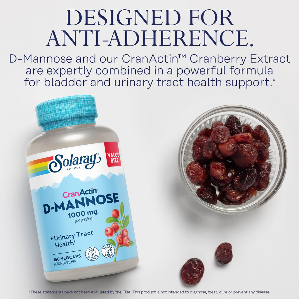 SOLARAY D-Mannose with CranActin Cranberry Supplement - 150 Capsules - image 3