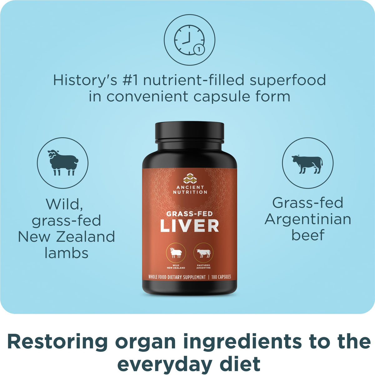 Ancient Nutrition Grass-Fed Beef & Lamb Liver - 180 Capsules - image 2