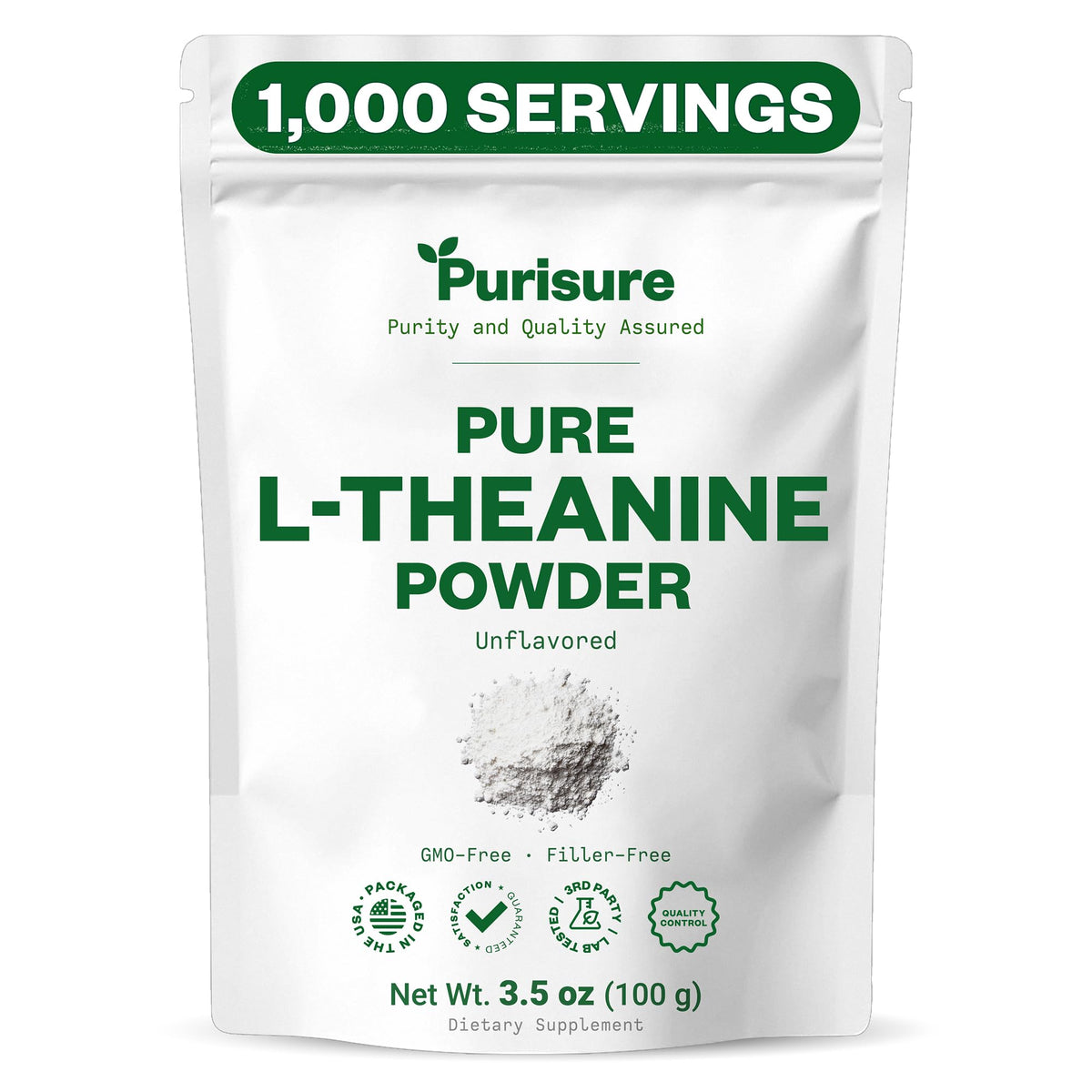 Purisure L-Theanine Powder for Relaxation and Focus - 100 g