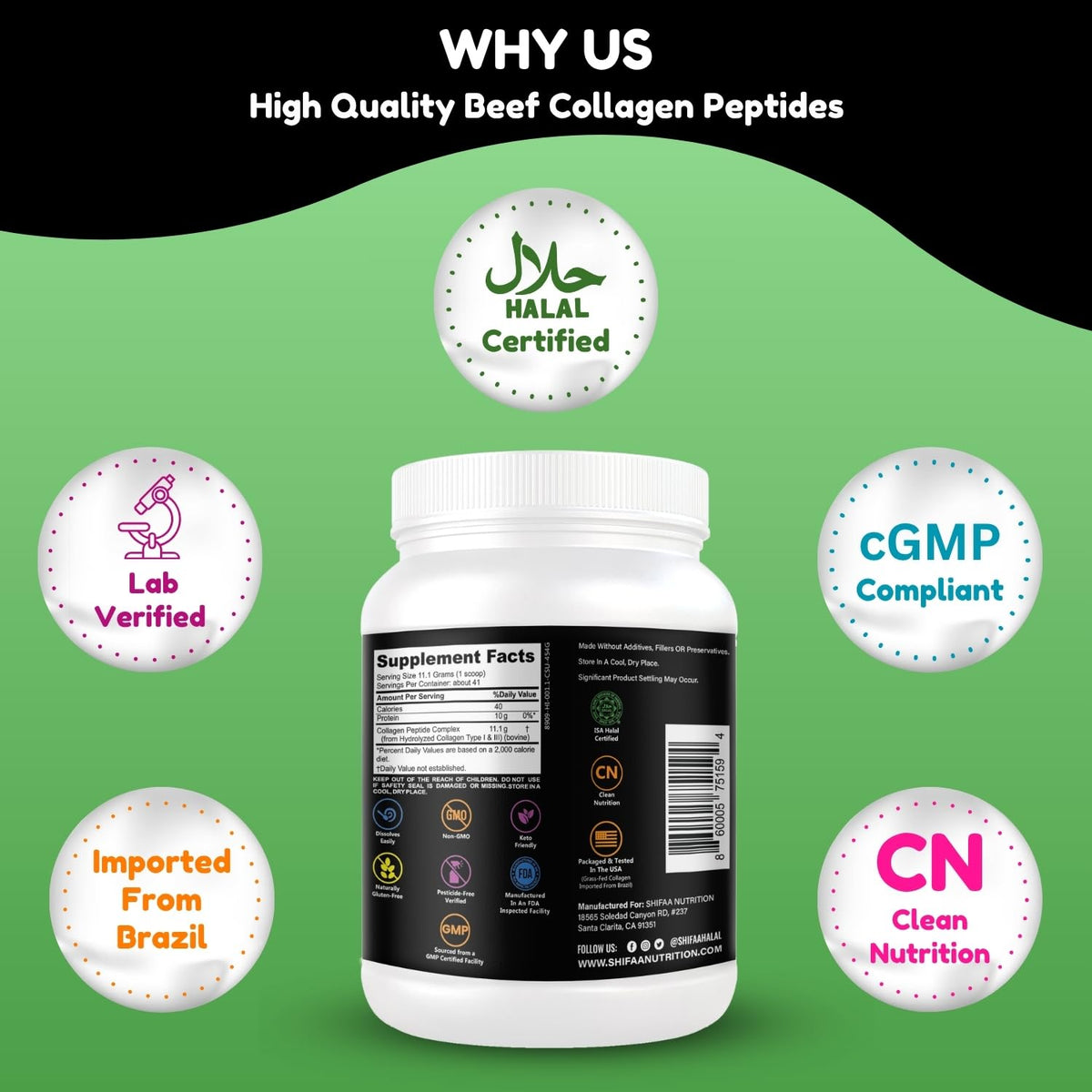SHIFAA NUTRITION Grass Fed Collagen Peptides Powder - 1 lb - image 7