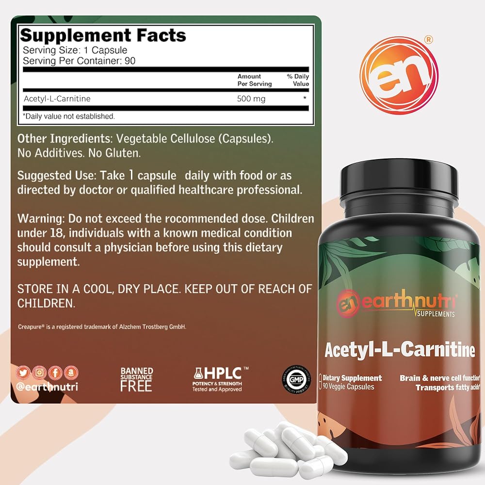 EarthNutri Acetyl-L-Carnitine 500mg - 90 Capsules - image 4