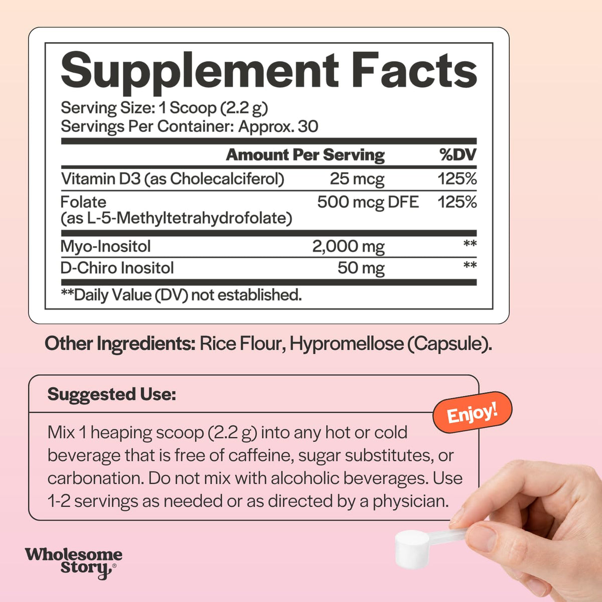 Wholesome Story Inositol Powder with MTHF Folate & Vitamin D3 - 30 Servings - image 4