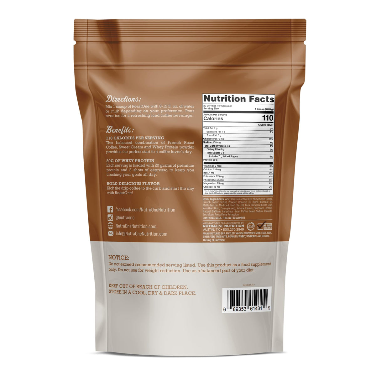 NutraOne RoastOne Coffee Protein Powder Energy & Focus - 1.35 lbs - image 2