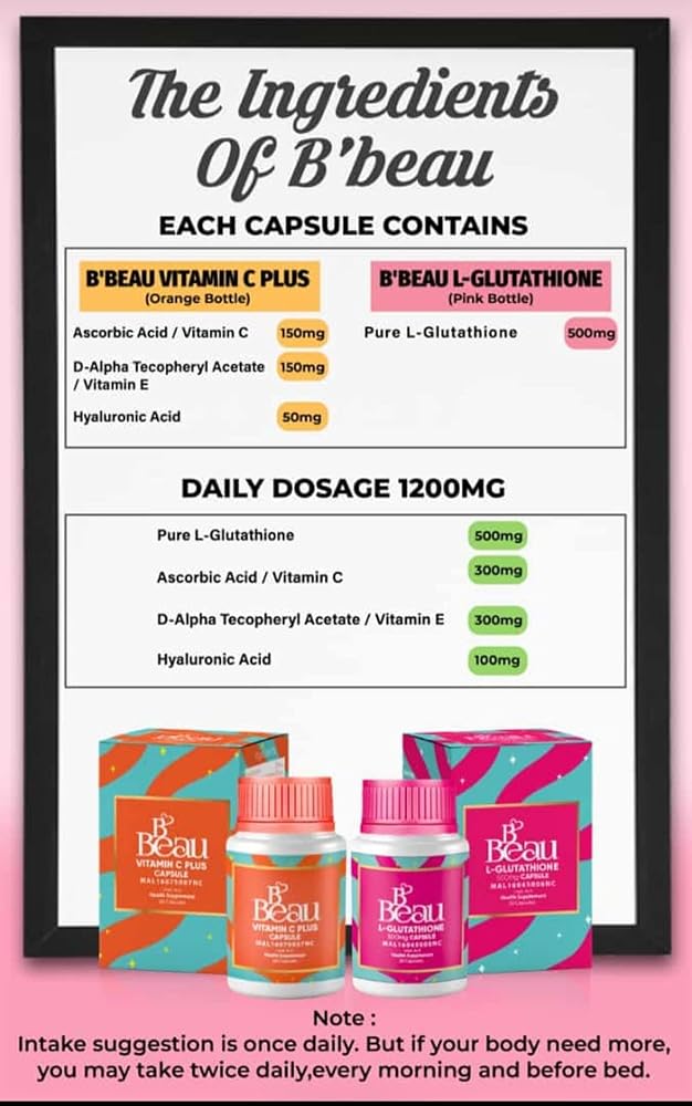 Elizkof Beauty B'Beau Glutathione 500mg & Vitamin C Capsules - 90 Count - image 2