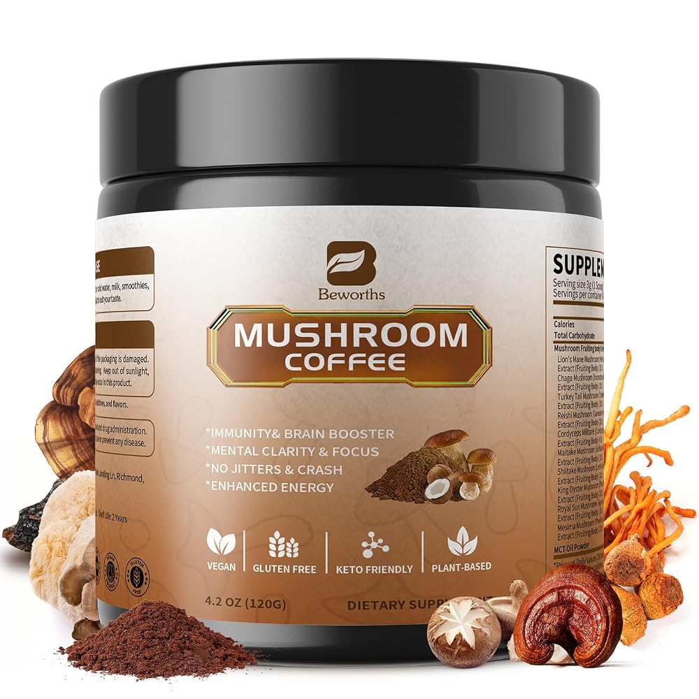 B BEWORTHS Mushroom Coffee - Lions Mane Mushroom Powder Instant