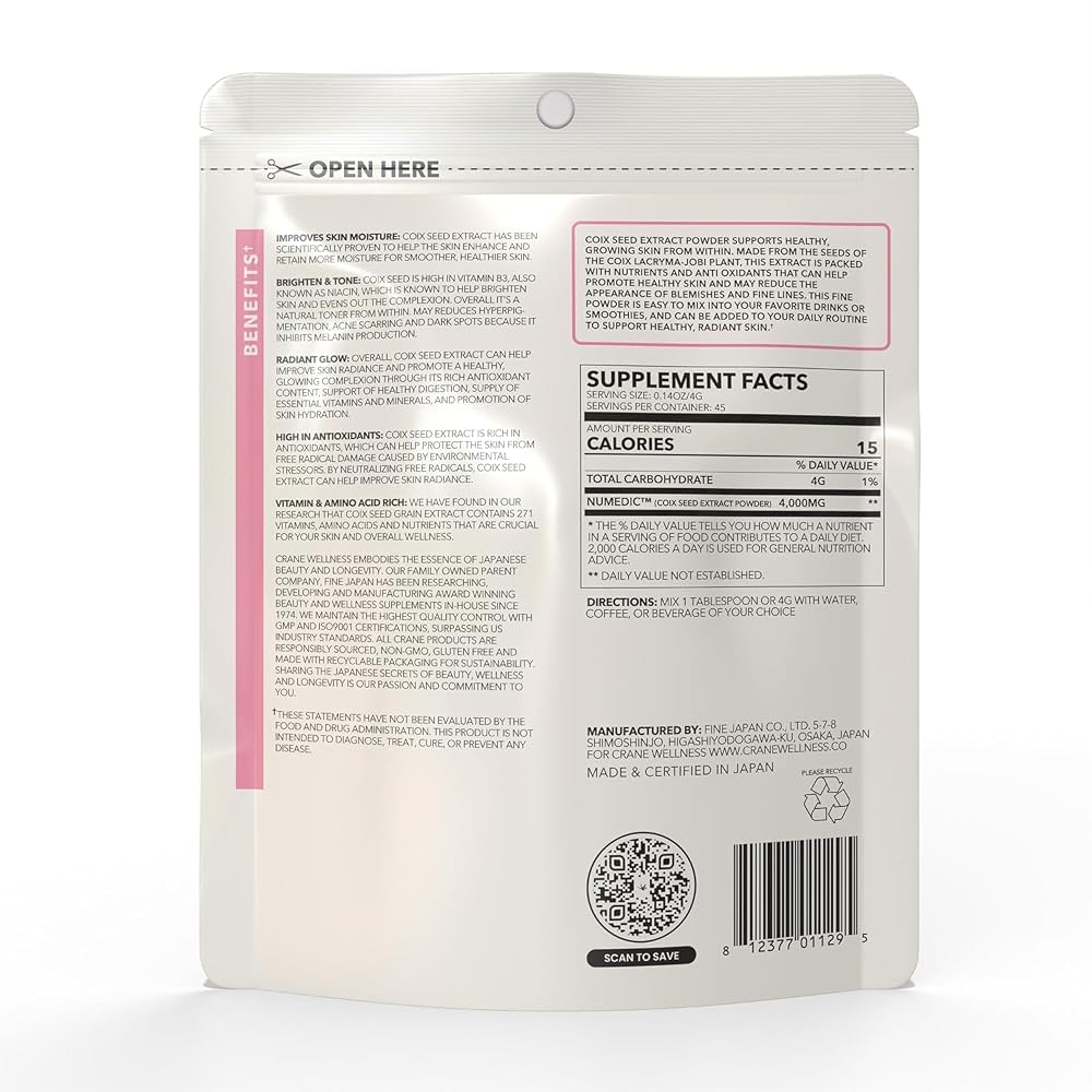 CRANE WELLNESS Coix Seed Extract Powder for Skin Tone & Glow - 6.35 oz - image 5