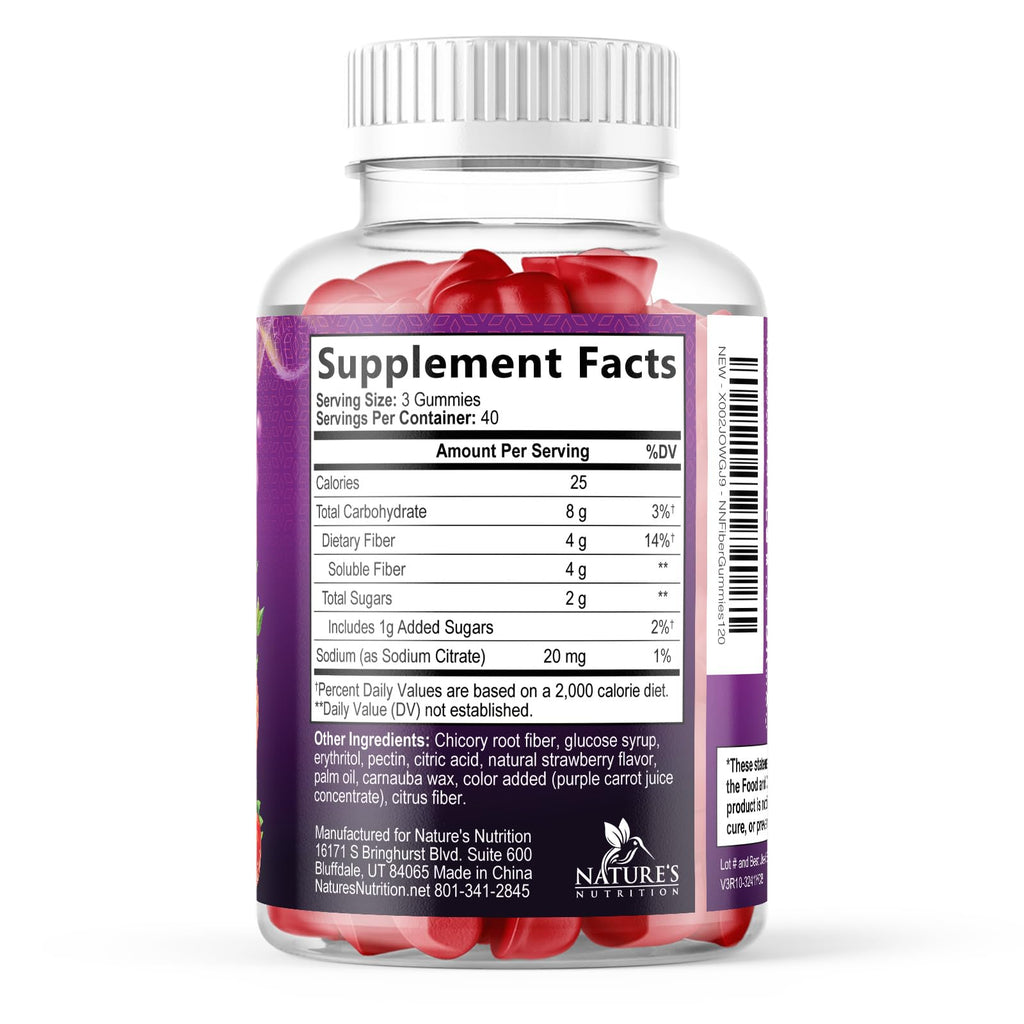 Nature's Nutrition Fiber Gummies 4g - Premium Prebiotic Plant Based