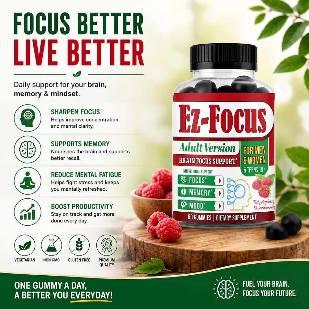 Ez-Focus Lion's Mane Mushroom Gummies for Focus & Memory - 60 Gummies - image 8