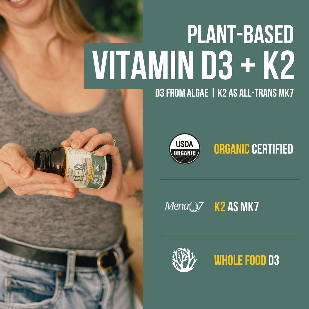 Triquetra Health Organic Plant D3 + K2 (5000 iu D3) - All-Trans MK7