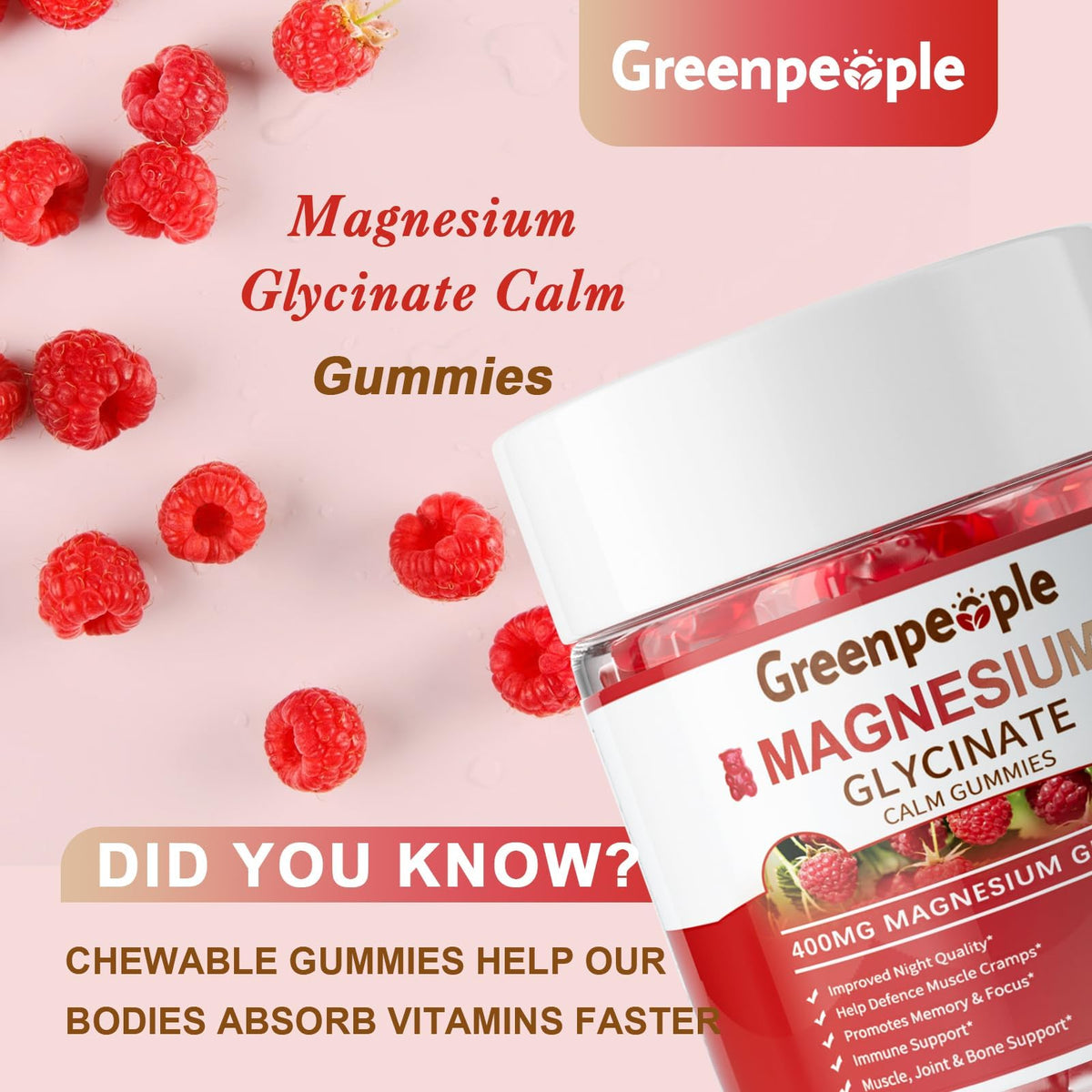 GREENPEOPLE Magnesium Glycinate Gummies 400mg - Sugar Free Magnesium