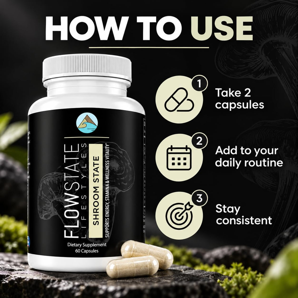 Flowstate Lifestyles Shroom State 10 Mushroom Complex - 60 Capsules - image 4