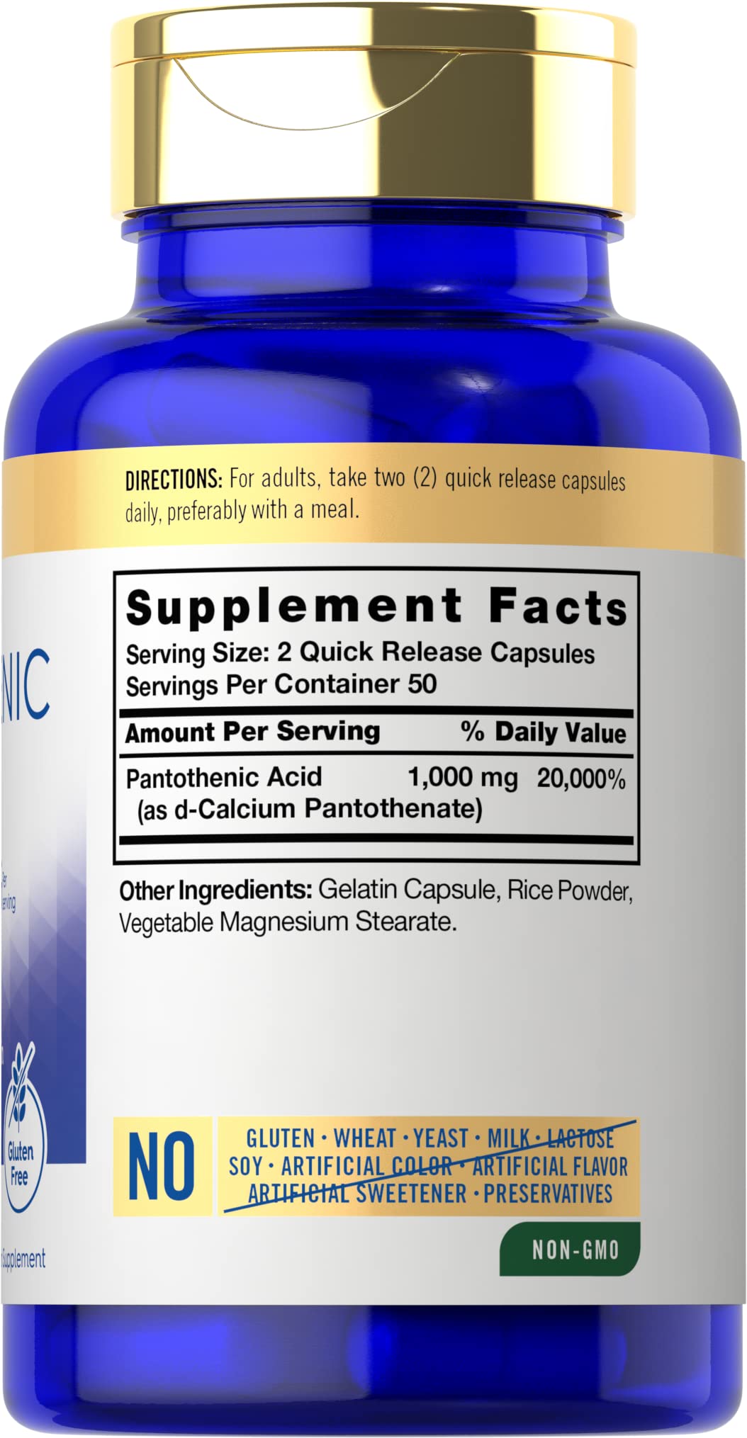 Carlyle Pantothenic Acid Vitamin B5 1000mg - 100 Capsules - image 2