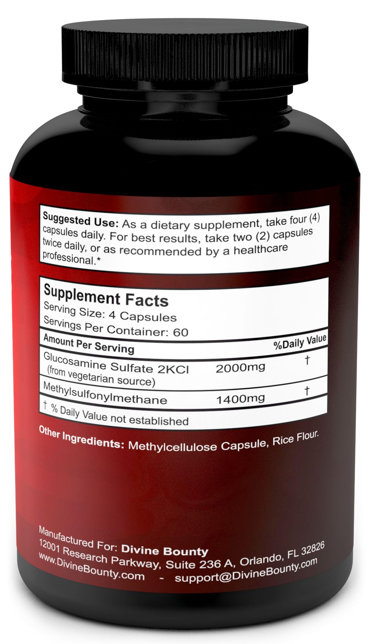 Divine Bounty Glucosamine Sulfate 2000mg with MSM - 240 Capsules - image 2