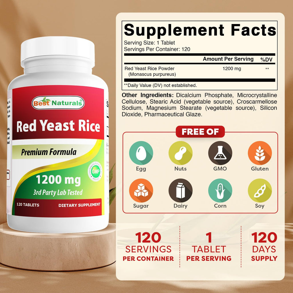 Best Naturals Red Yeast Rice Cholesterol Support 1200 mg (Non-GMO)