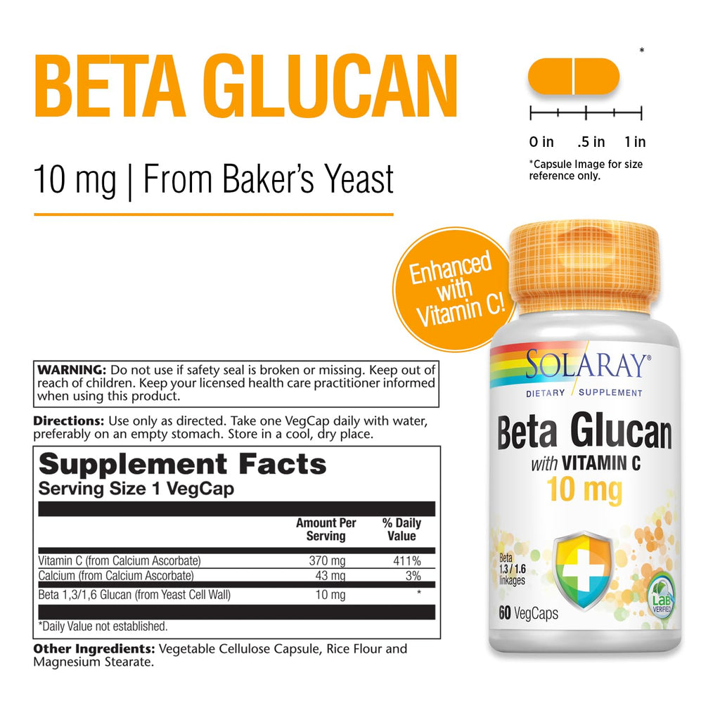 SOLARAY Beta Glucan with Vitamin C Immune Support - 60 Vegetarian Capsules - image 3