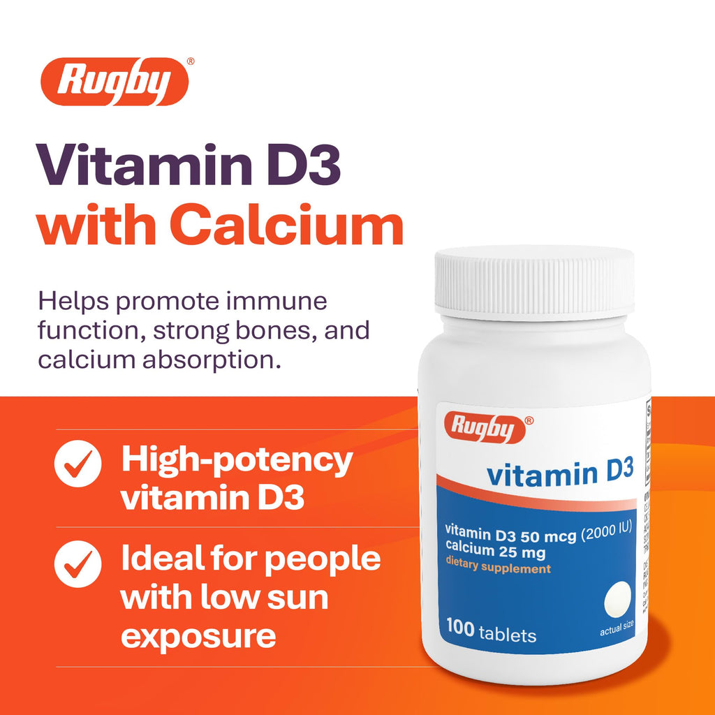 Rugby Vitamin D3 2000 IU with Calcium - 100 Tablets - image 3