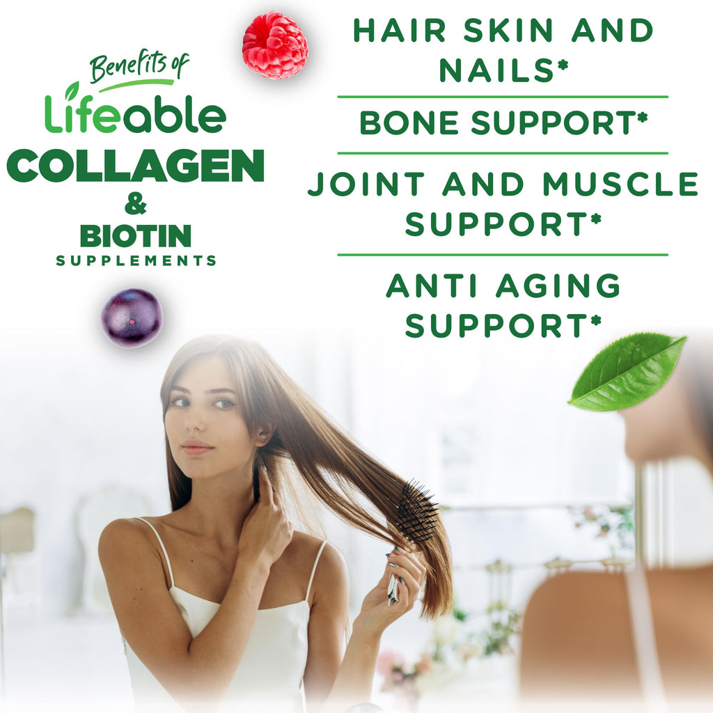 Lifeable Collagen Peptides Gummies with Biotin Hair Skin Nails - 90 Gummies - image 3