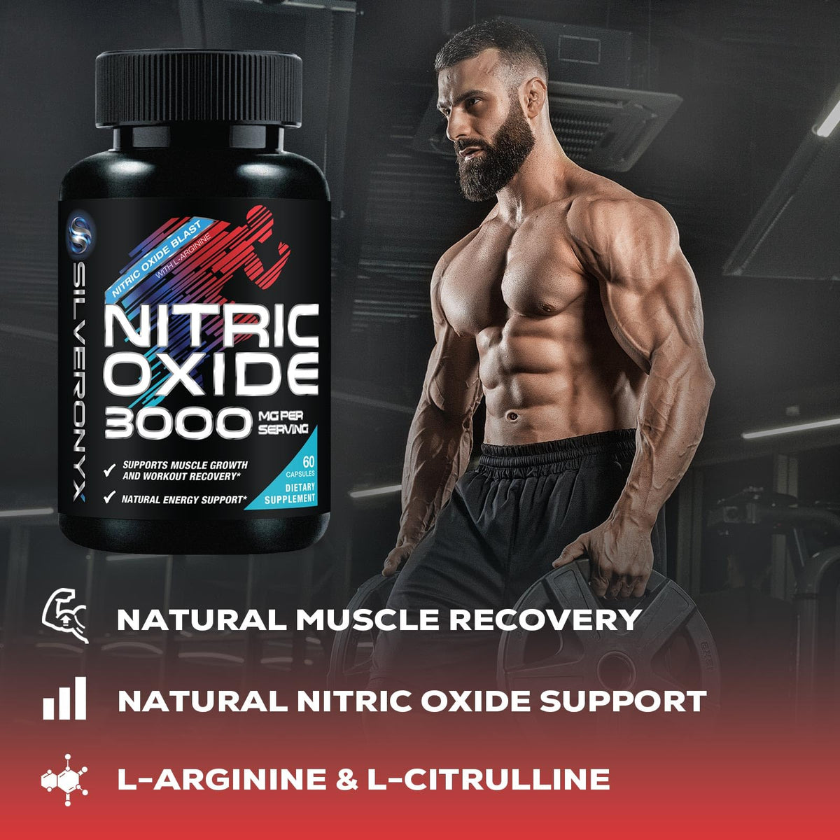 SILVERONYX Nitric Oxide Supplement 3000mg Blend - 3X Strength