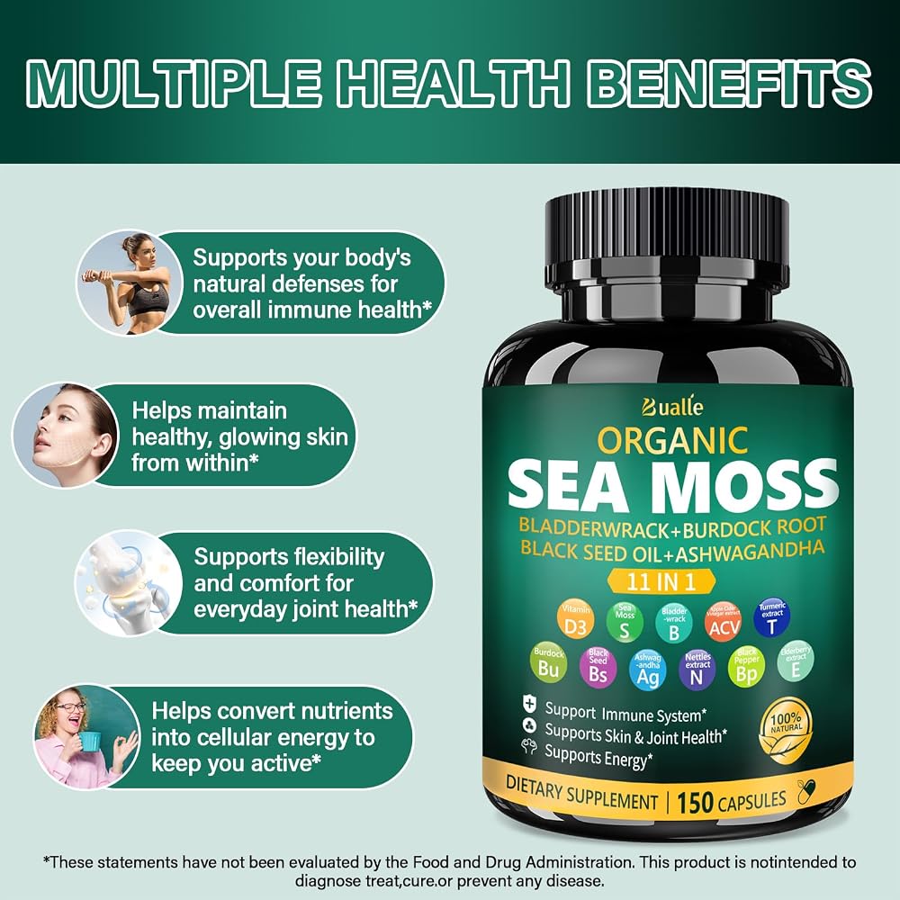 Bualle Organic Sea Moss 30:1 Capsules 11-in-1 - 150 Capsules - image 4
