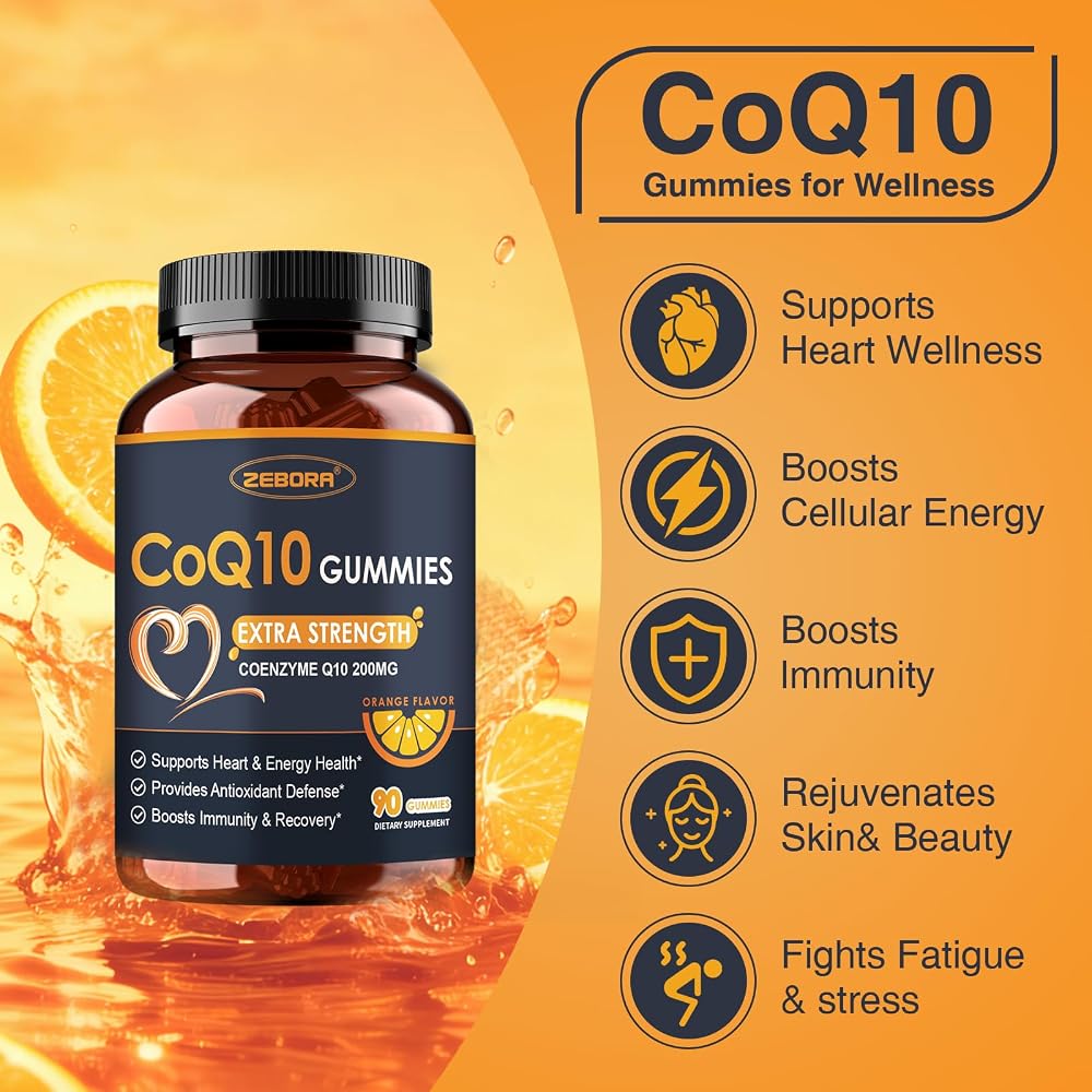 ZEBORA CoQ10 200mg Gummies, Natural Orange Flavor - 90 Gummies - image 4