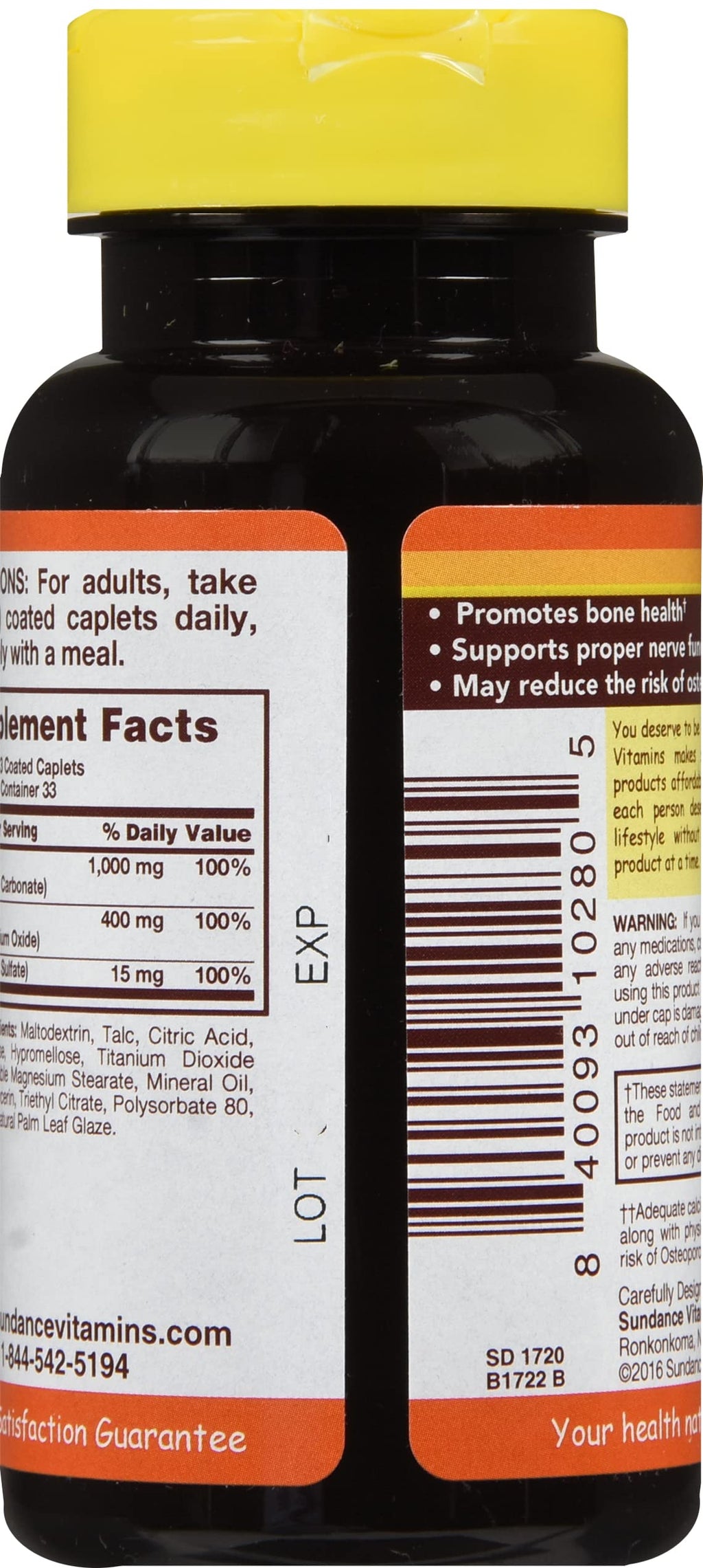 Sundance Calcium 600 mg + Vitamin D3 800 IU - 200 Caplets - image 3