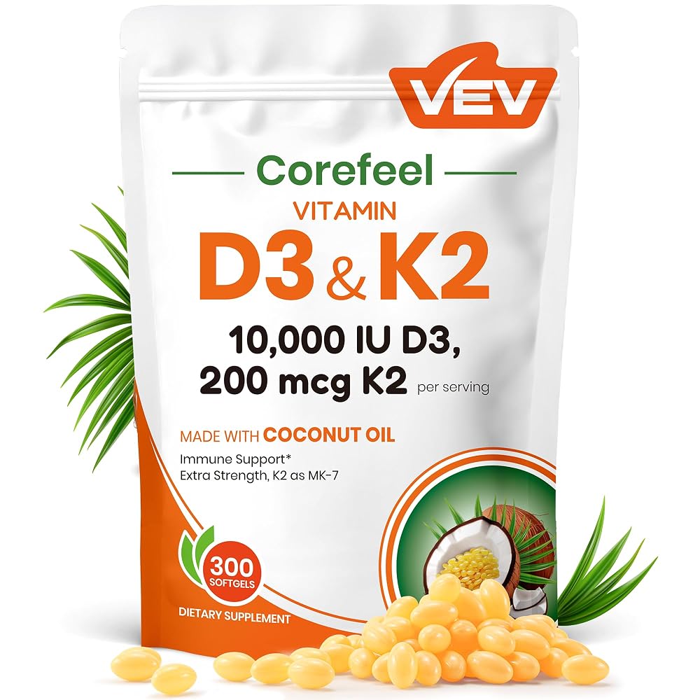 VEV Vitamin D3 K2 10,000 IU - 300 Softgels