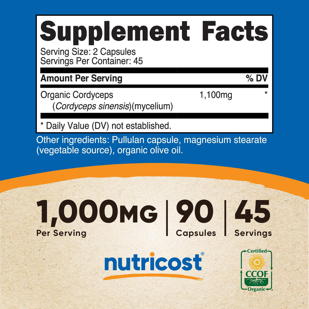 Nutricost Organic Cordyceps Mushroom Capsules 1100mg - Certified CCOF