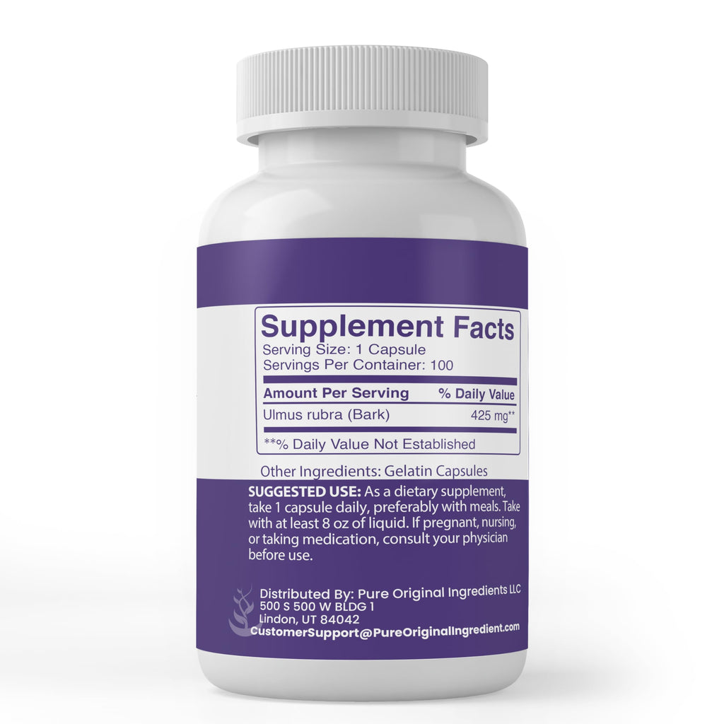 PURE ORIGINAL INGREDIENTS Slippery Elm Inner Bark - 100 Capsules - image 2