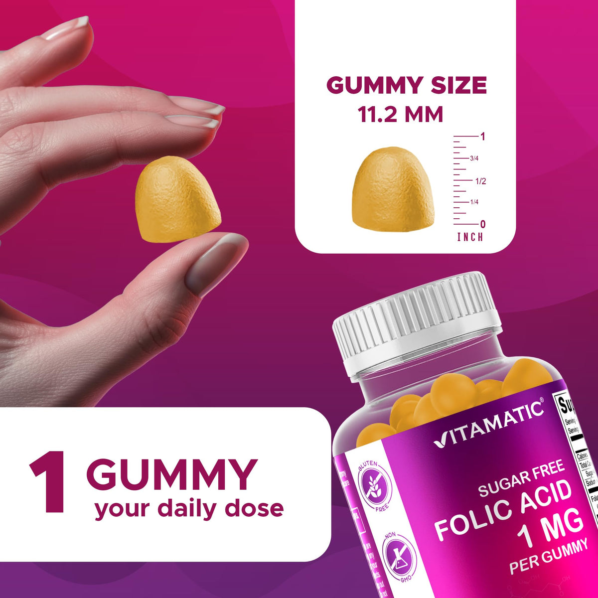Vitamatic Folic Acid Gummies 1000 mcg (1 mg) - an Essential Prenatal