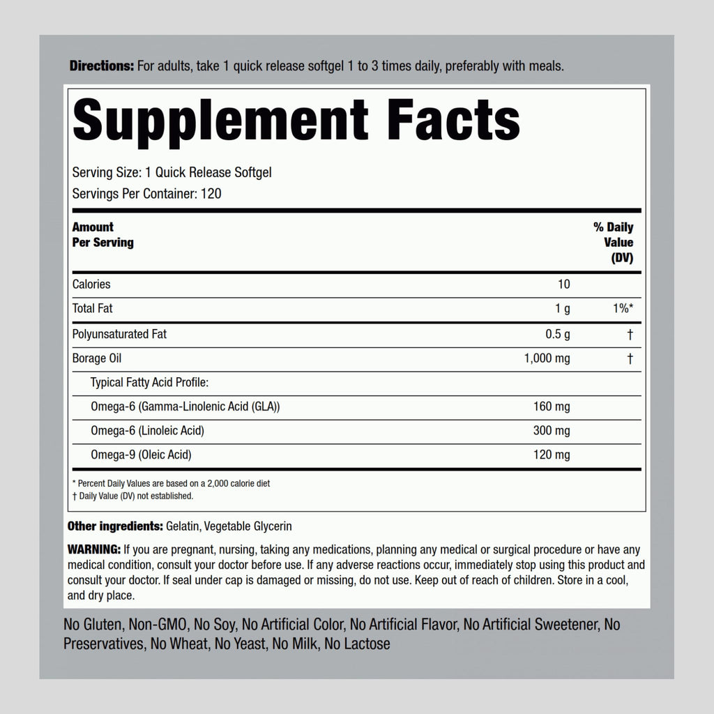 Piping Rock Borage Oil Supplement 1000mg - 120 Softgels - image 2