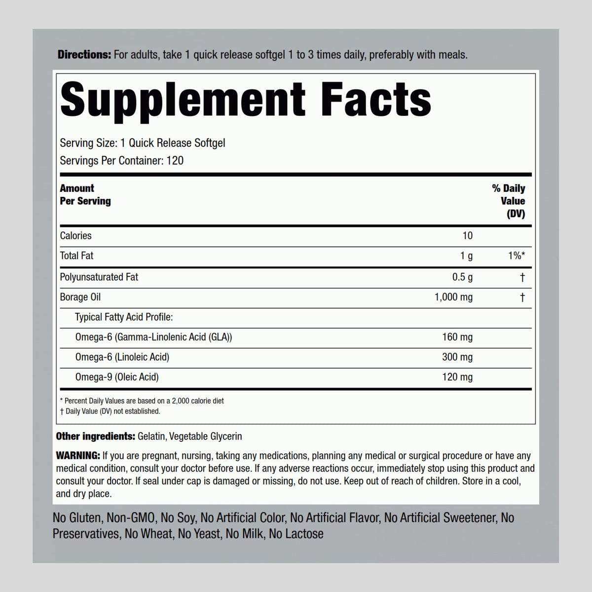 Piping Rock Borage Oil Supplement 1000mg - 120 Softgels - image 2