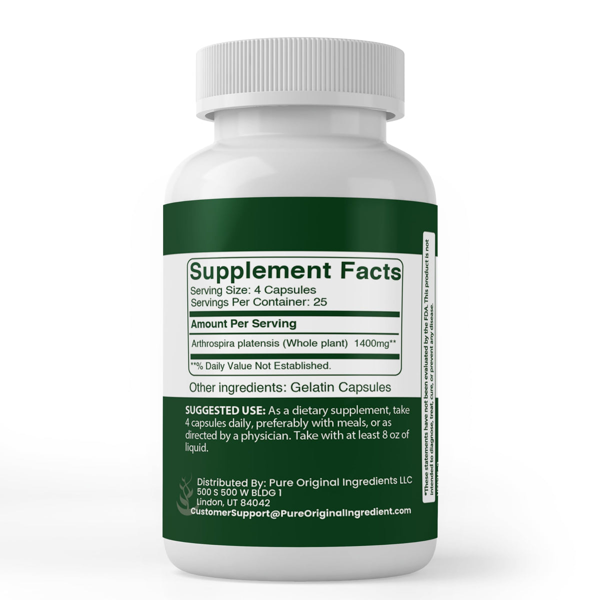 PURE ORIGINAL INGREDIENTS Spirulina - 100 Capsules - image 2