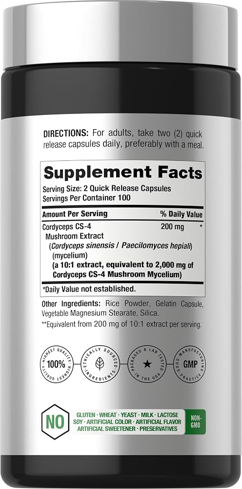 Horbäach Cordyceps Mushroom Capsules CS-4 Strain - 200 Count - image 2