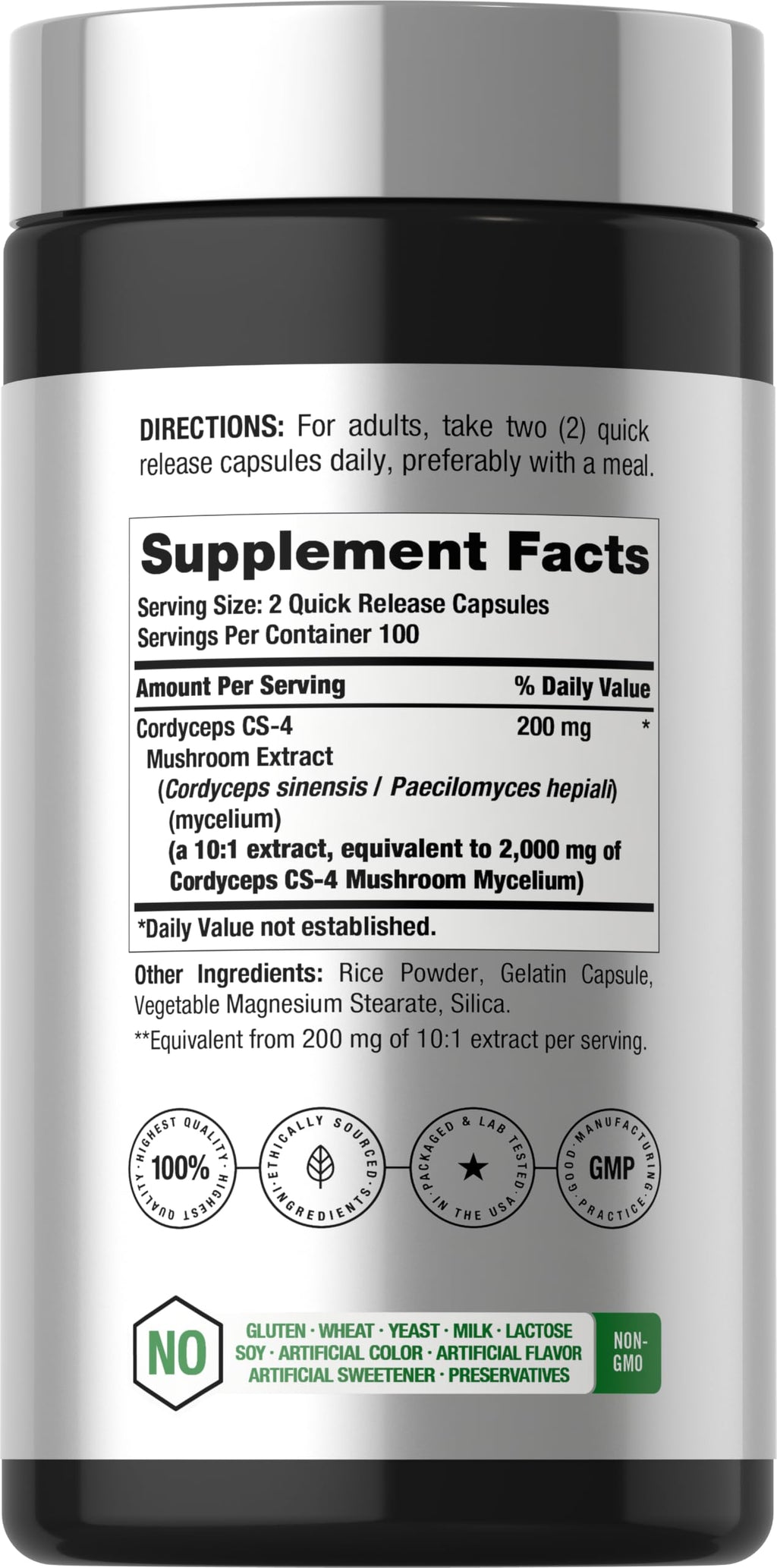 Horbäach Cordyceps Mushroom Capsules CS-4 Strain - 200 Count - image 2
