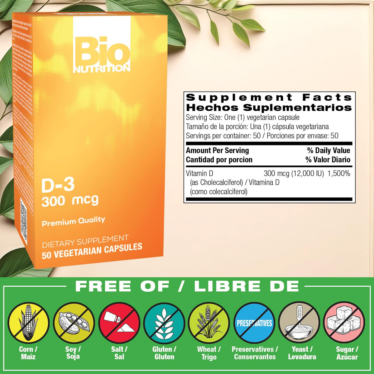 Bio Nutrition Vitamin D3 12,000 IU Vegetarian Capsules - 50 Count - image 2
