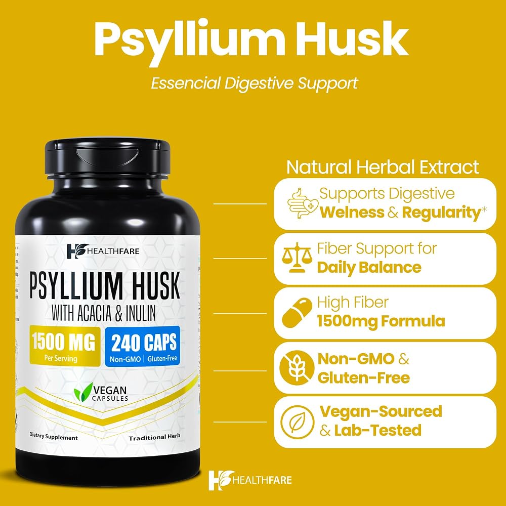 Healthfare Psyllium Husk Fiber 1500mg - 240 Vegan Capsules - image 2