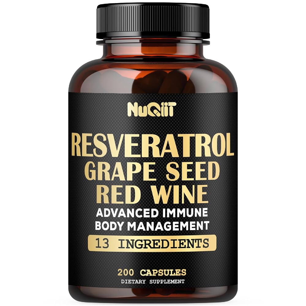 NUQIIT Trans Resveratrol Supplement with Red Wine Extract - 200 Capsules