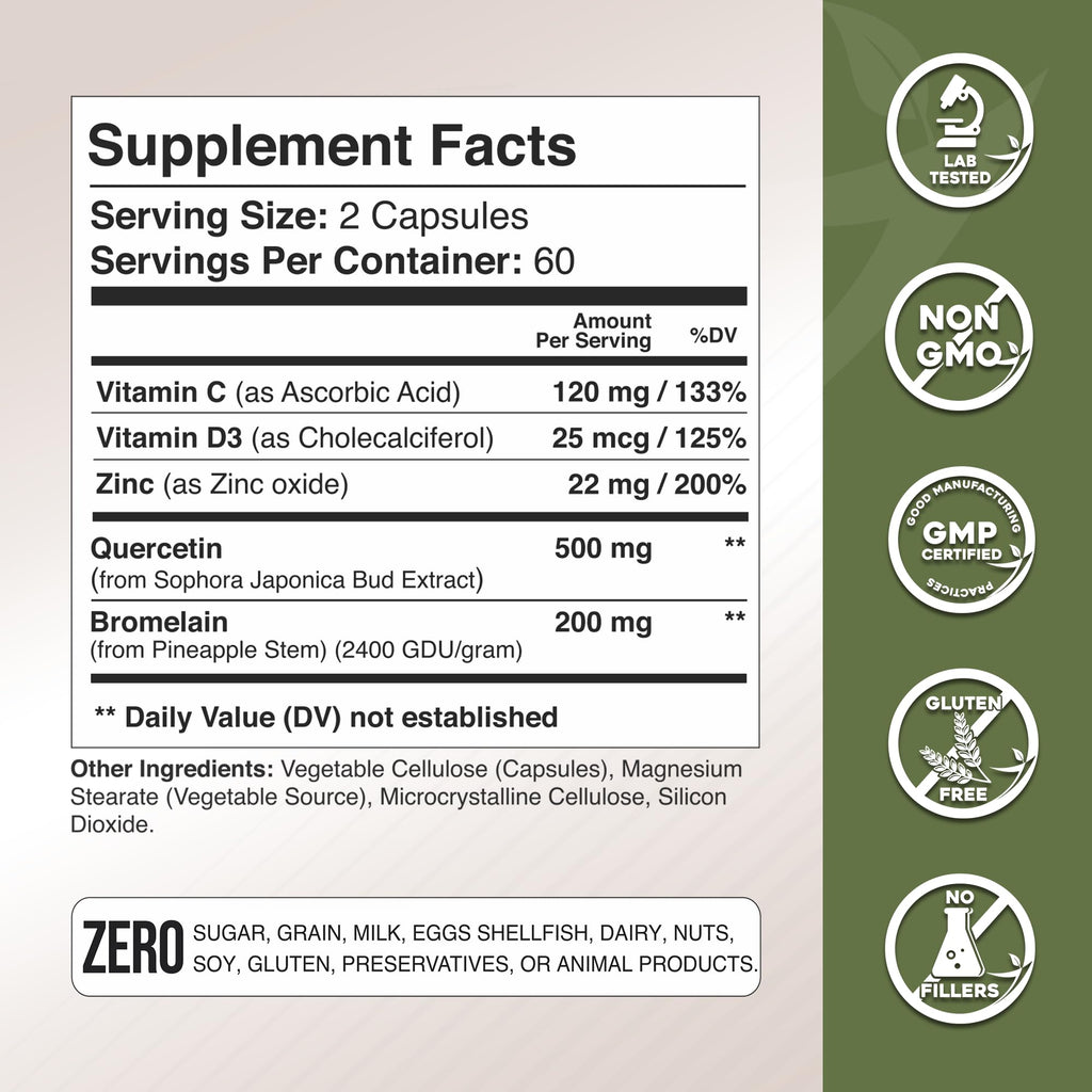 Gade Nutrition Quercetin with Vitamin C and Zinc - Quercetin 500mg