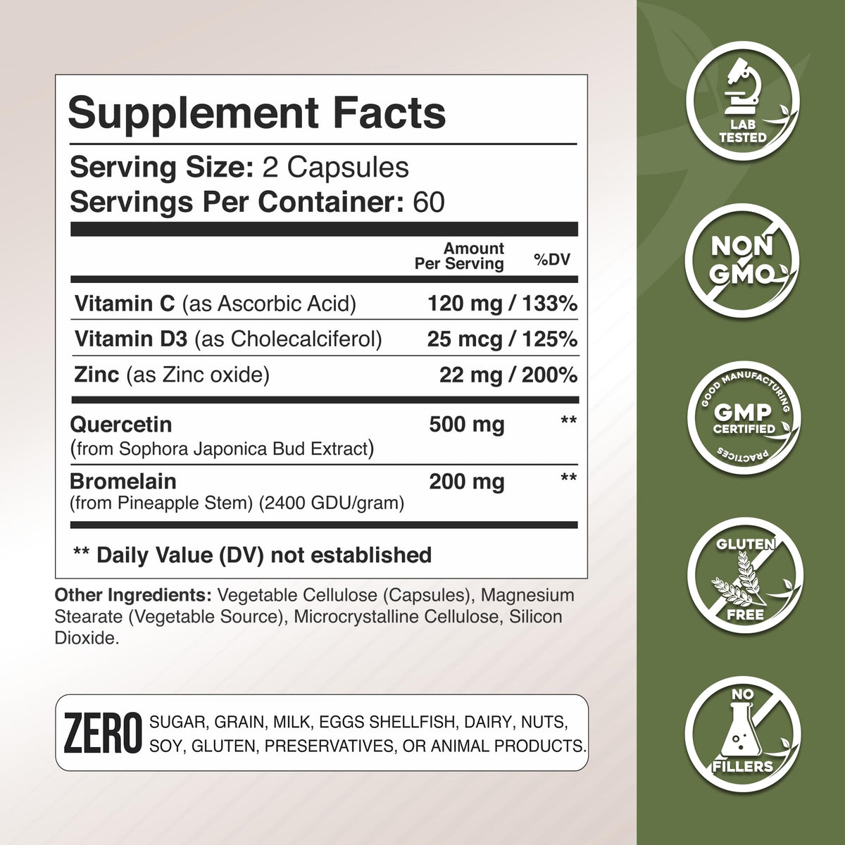 Gade Nutrition Quercetin with Vitamin C and Zinc - Quercetin 500mg
