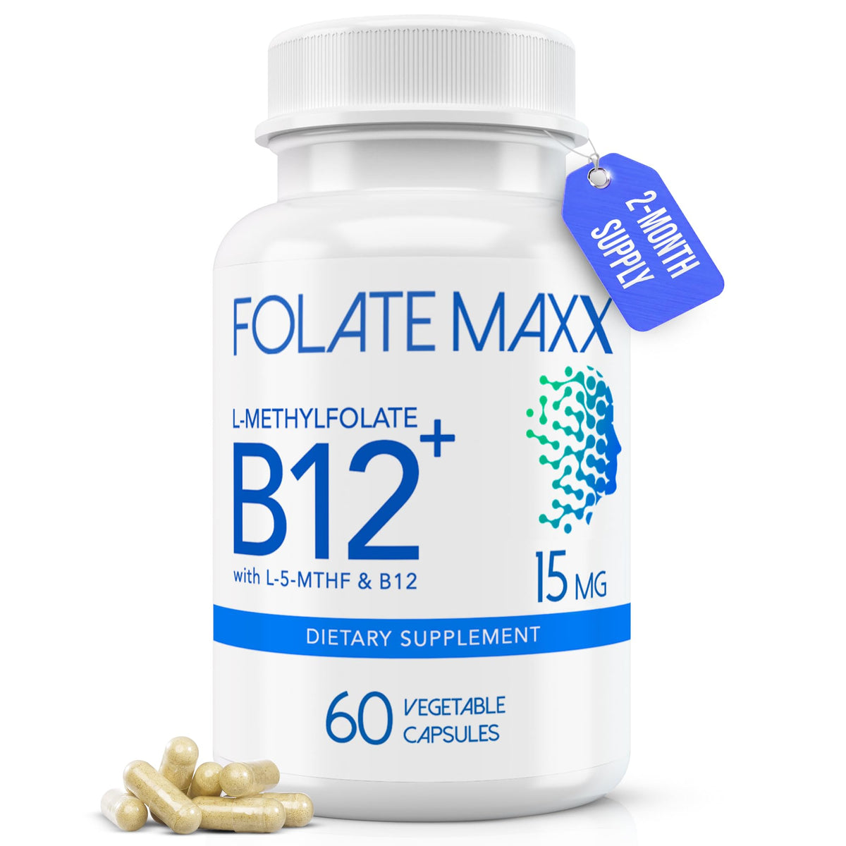 FOLATE MAXX L-Methylfolate + B12 Methylcobalamin Blend - 60 Capsules