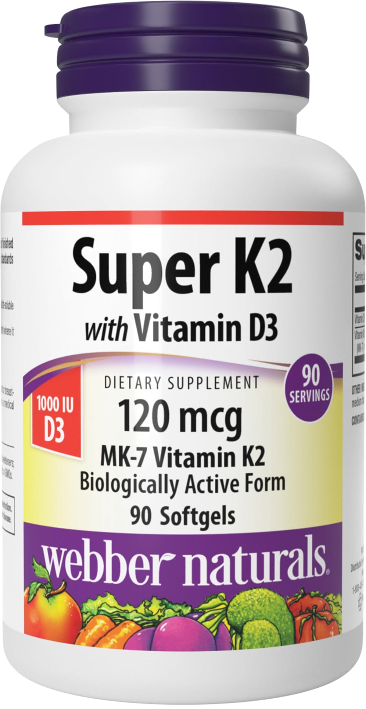 Webber Naturals Vitamin D3 K2 1000 IU/120mcg - 90 Softgels