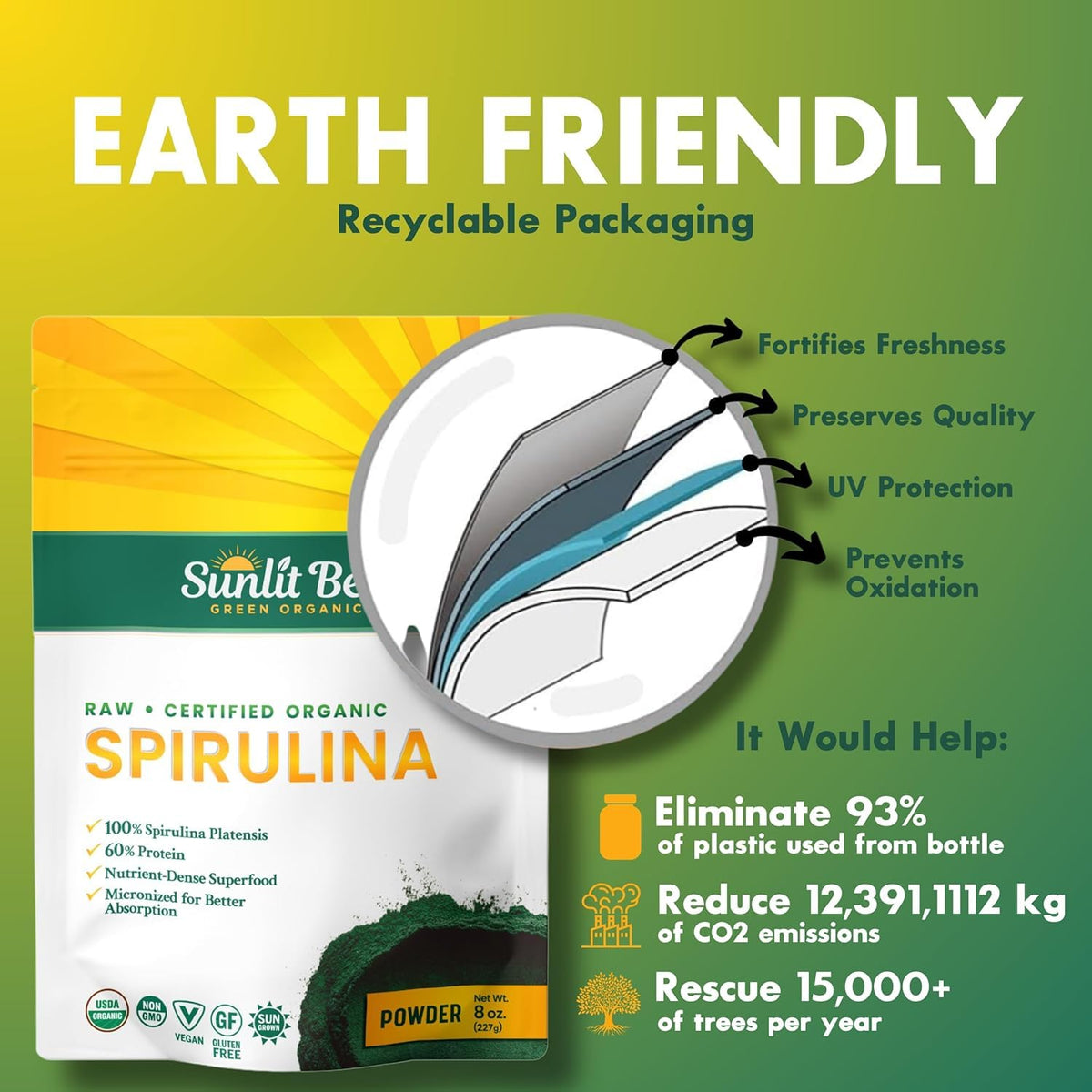 Sunlit Best - USDA Organic Spirulina Tablet - Natural Super Greens