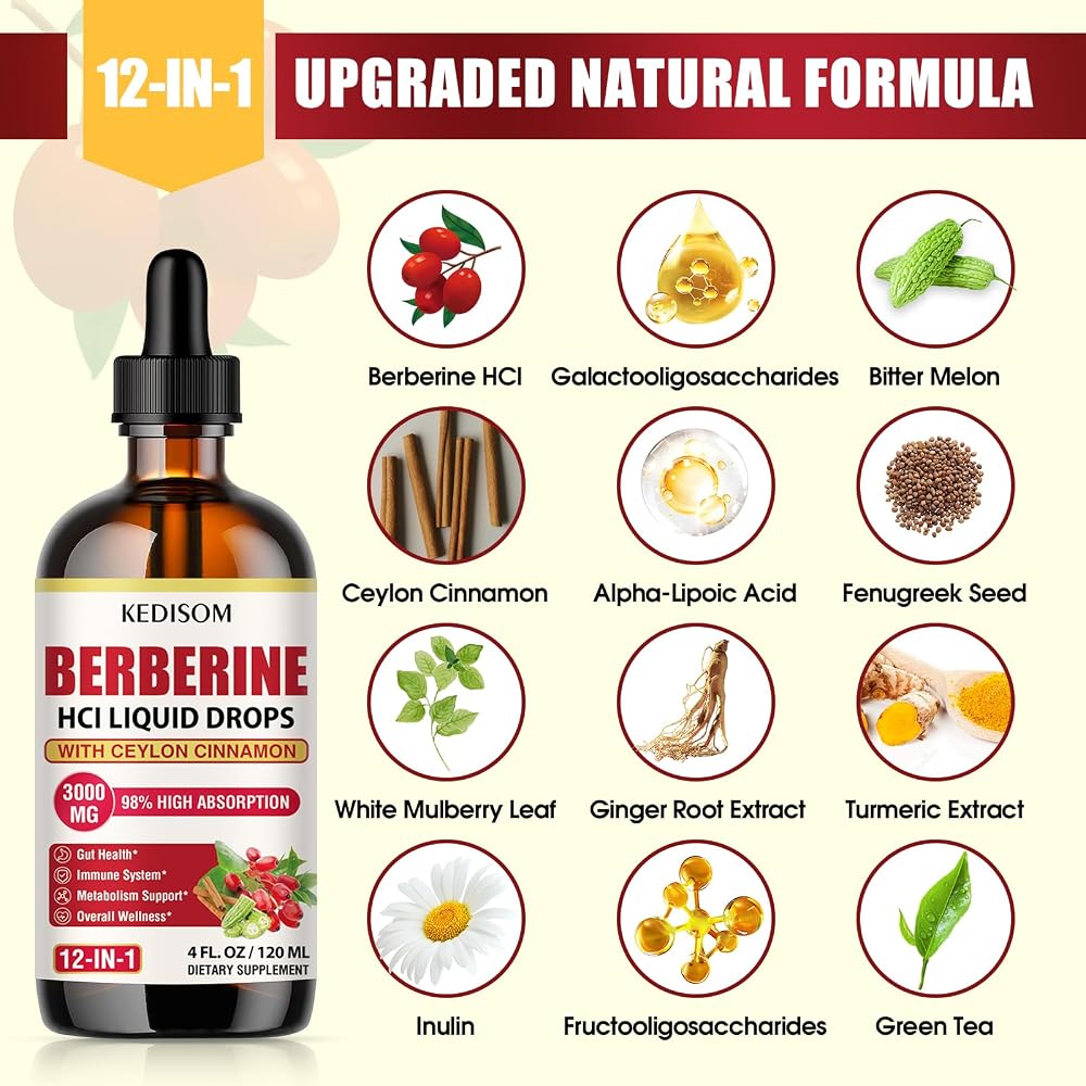 KEDISOM 12-in-1 Berberine Supplement Liquid Drops