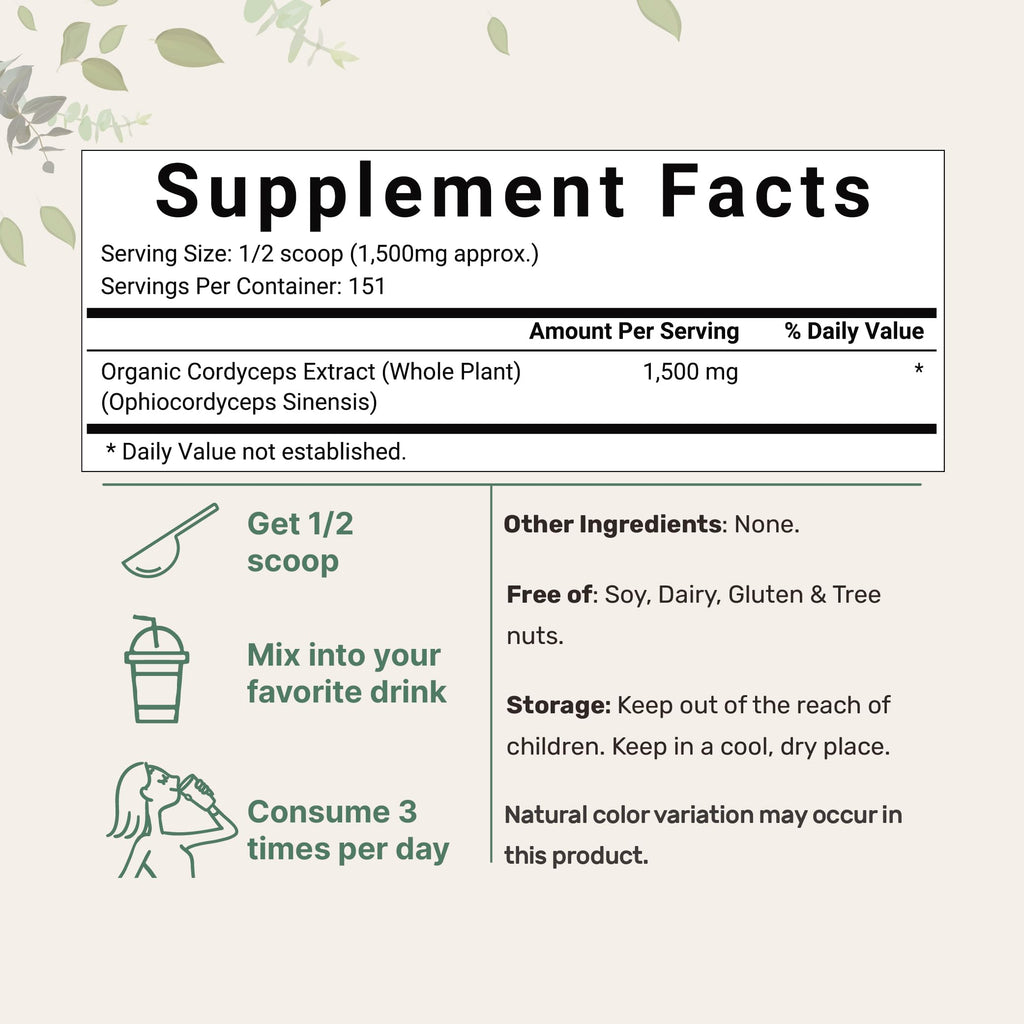 Micro Ingredients Organic Cordyceps Mushroom Extract Powder - 8 oz - image 2