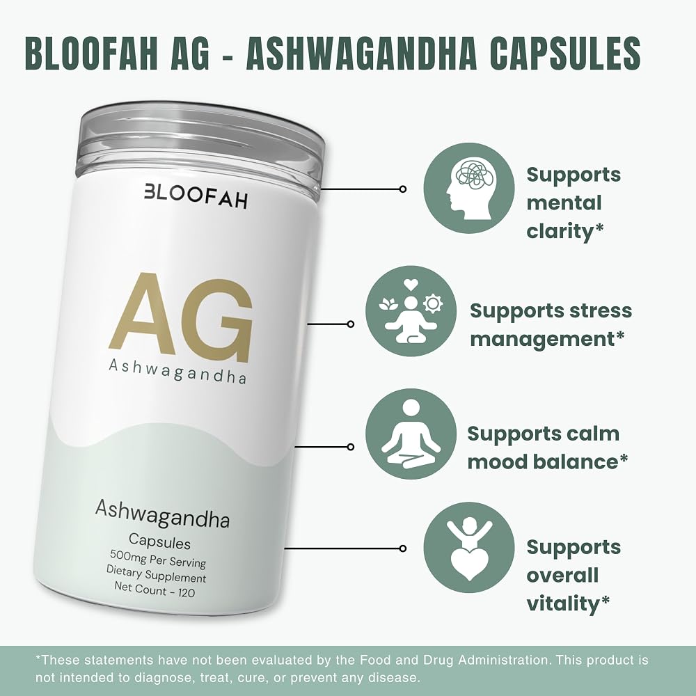 Bloofah Ashwagandha 500mg Capsules for Daily Calm - 120 Count - image 4