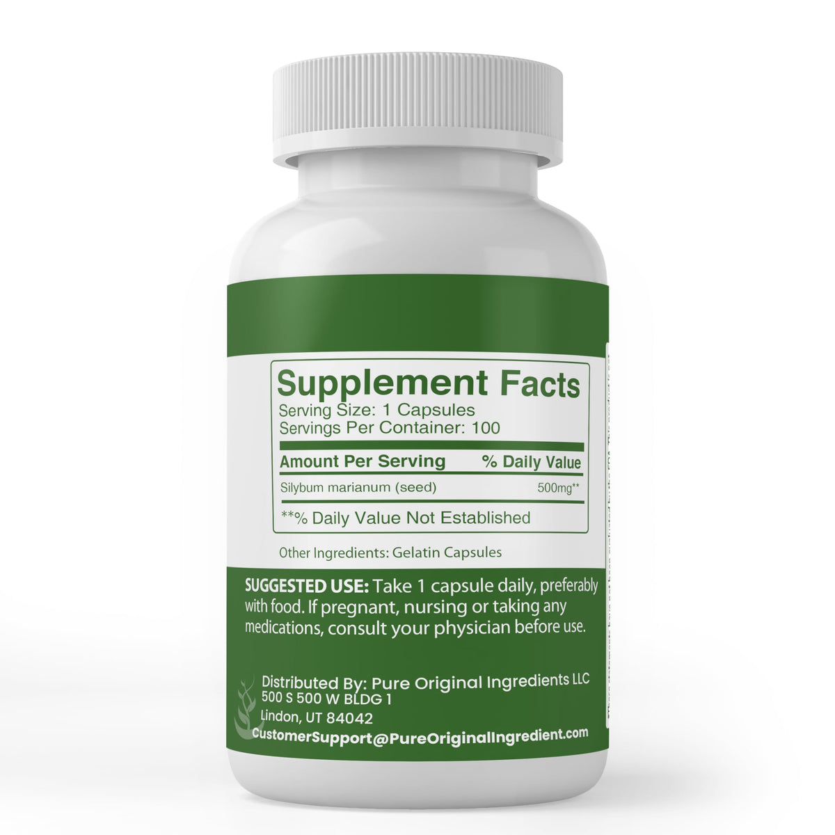 PURE ORIGINAL INGREDIENTS Milk Thistle No Magnesium Or Rice Fillers