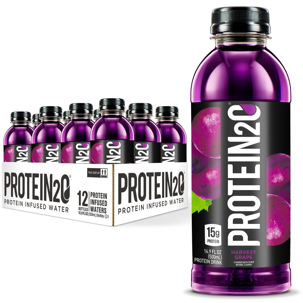 Protein2o Whey Protein Isolate Infused Water, Harvest Grape - 12 Pack