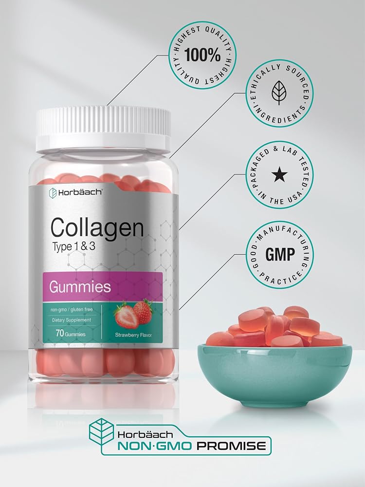 Horbäach Collagen Gummies Type 1 & 3 Strawberry - 70 Count - image 6
