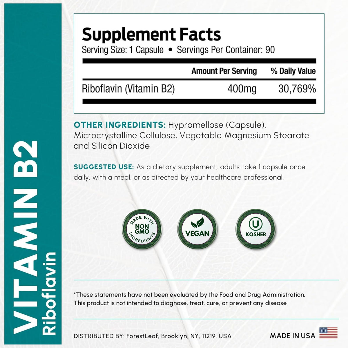 ForestLeaf Vitamin B2 Riboflavin 400mg - Energy