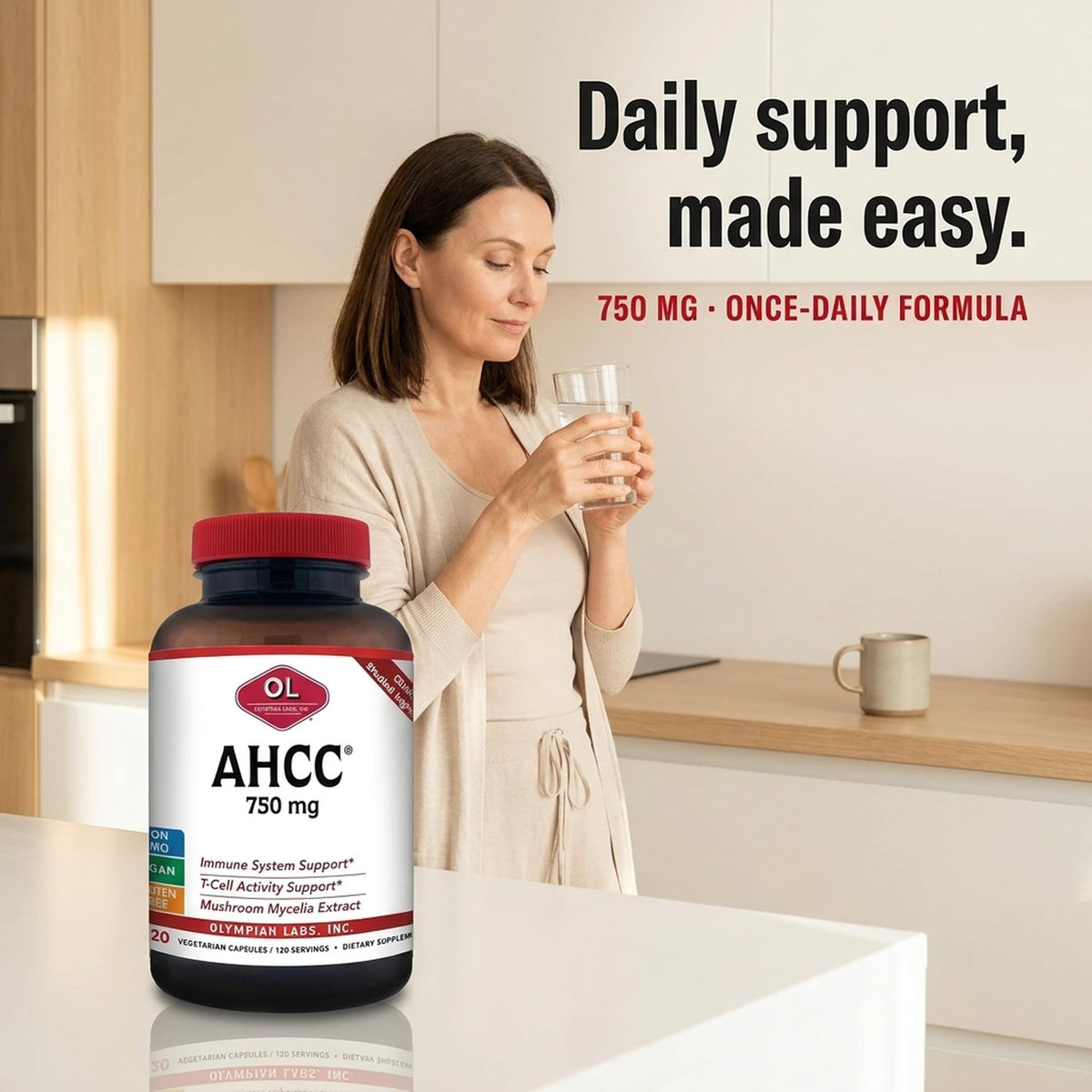 Olympian Labs AHCC 750mg Immune Support - 120 Capsules - image 4